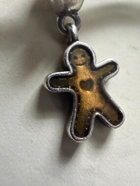 Authentic Pandora Gingerbread dangle Heart Charm Silver